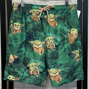 Star Wars Yoda Character Swim Trunks Board Shorts 18" Leafy Green NWT
